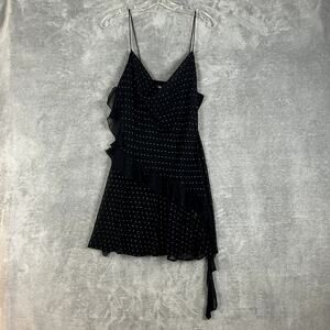 Zara Black Ruffled Mini Dress Womens L Silver Studs Cowl Neck Fairy Goth